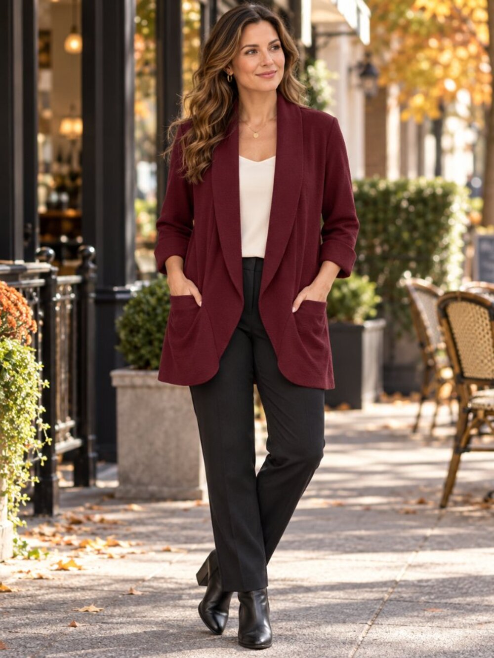 French Mauve Burgundy Open Front Blazer Cardigan XL